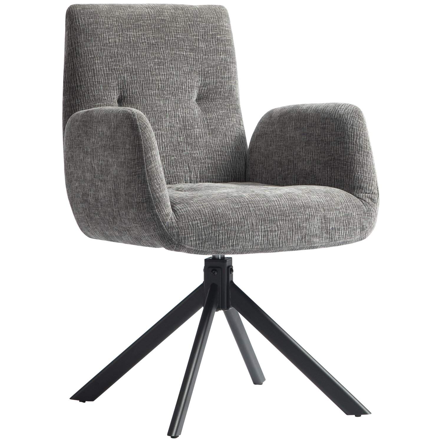 Lænestol drejelig loungestol med armlæn, uld-hør look, moderne polstret stol med knapsyning, stålben, til stue, soveværelse, mør