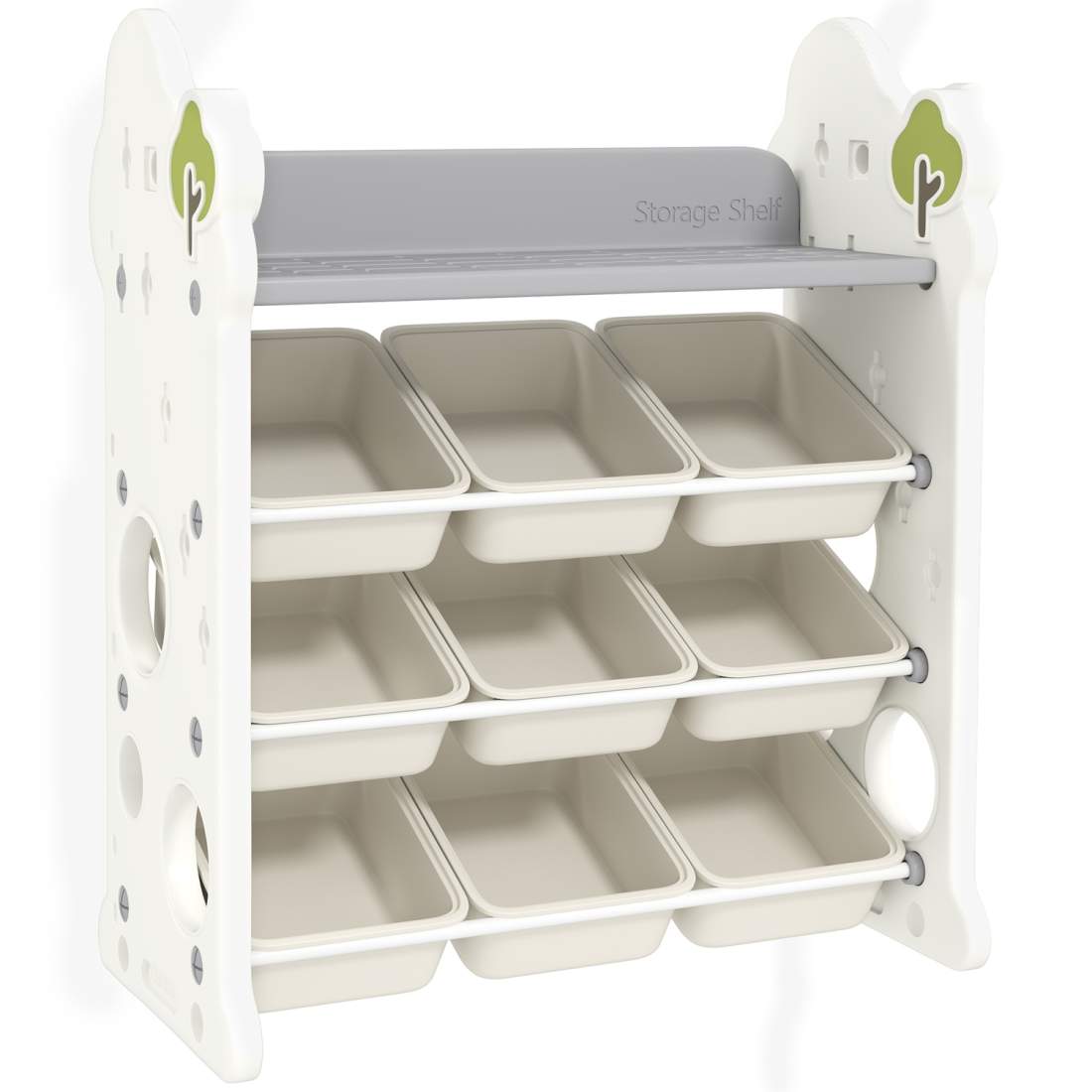 Barnhylla 4-vånings leksakshylla med 9 löstagbara lådor, hylla, krokar, barnrumshylla för dagis, lekrum, 77 x 42 x 94 cm, krämvi | Leksaker & Spel - Leksaker | Pryloteket