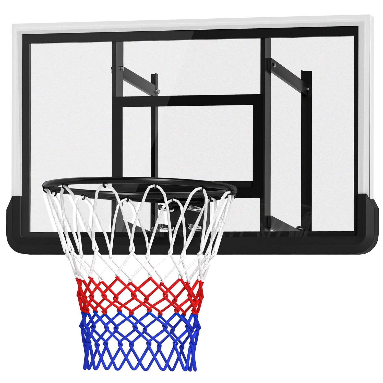 Basketballring med bagvæg til udendørs & indendørs, basketballbræt med Ø45 cm stålring og net, vægmontering, basketballbræt til