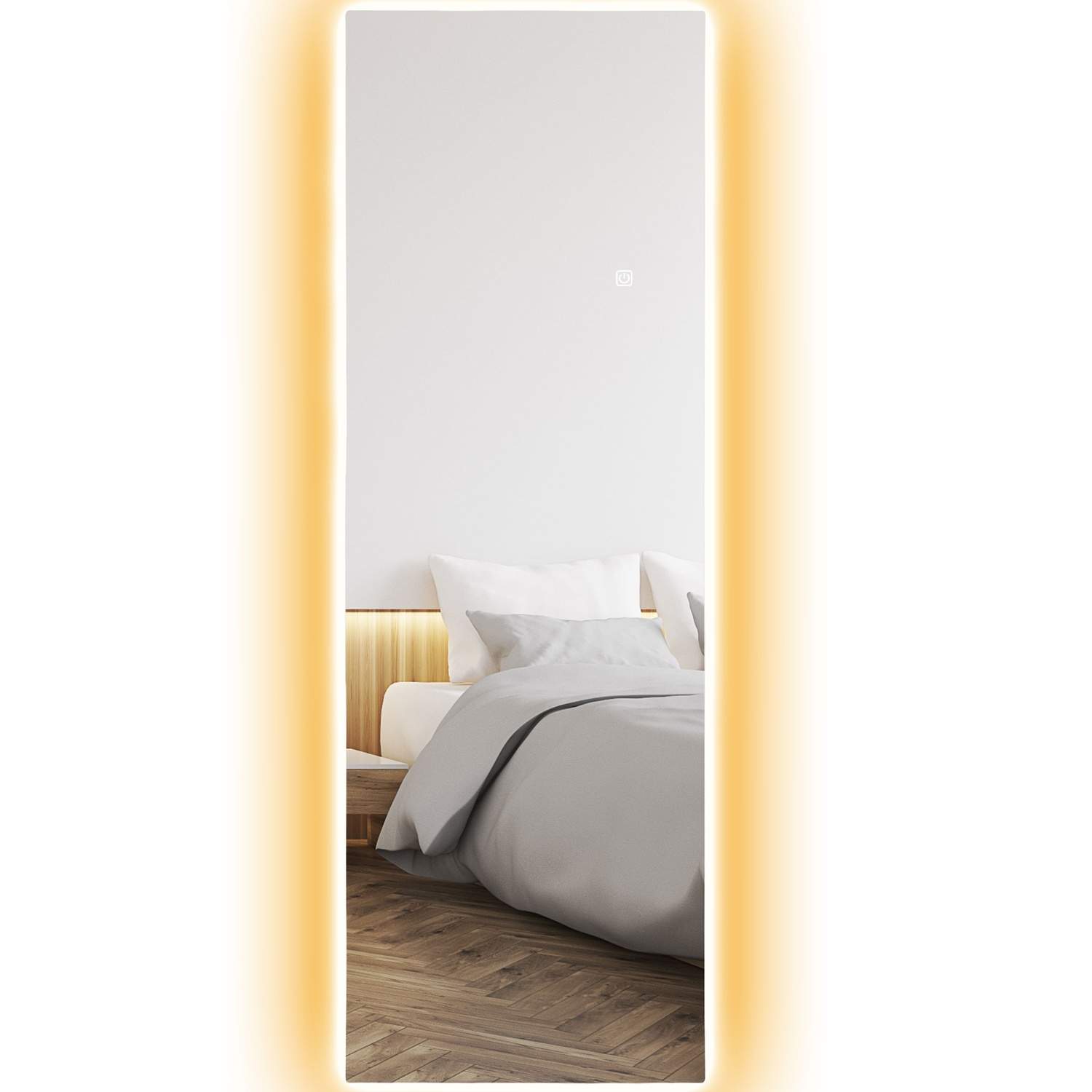 Fuldlængde spejl 40 x 120 cm stående spejl med LED lys, vægspejl med touch kontrol, rammeløst gulvspejl, til soveværelse, stue