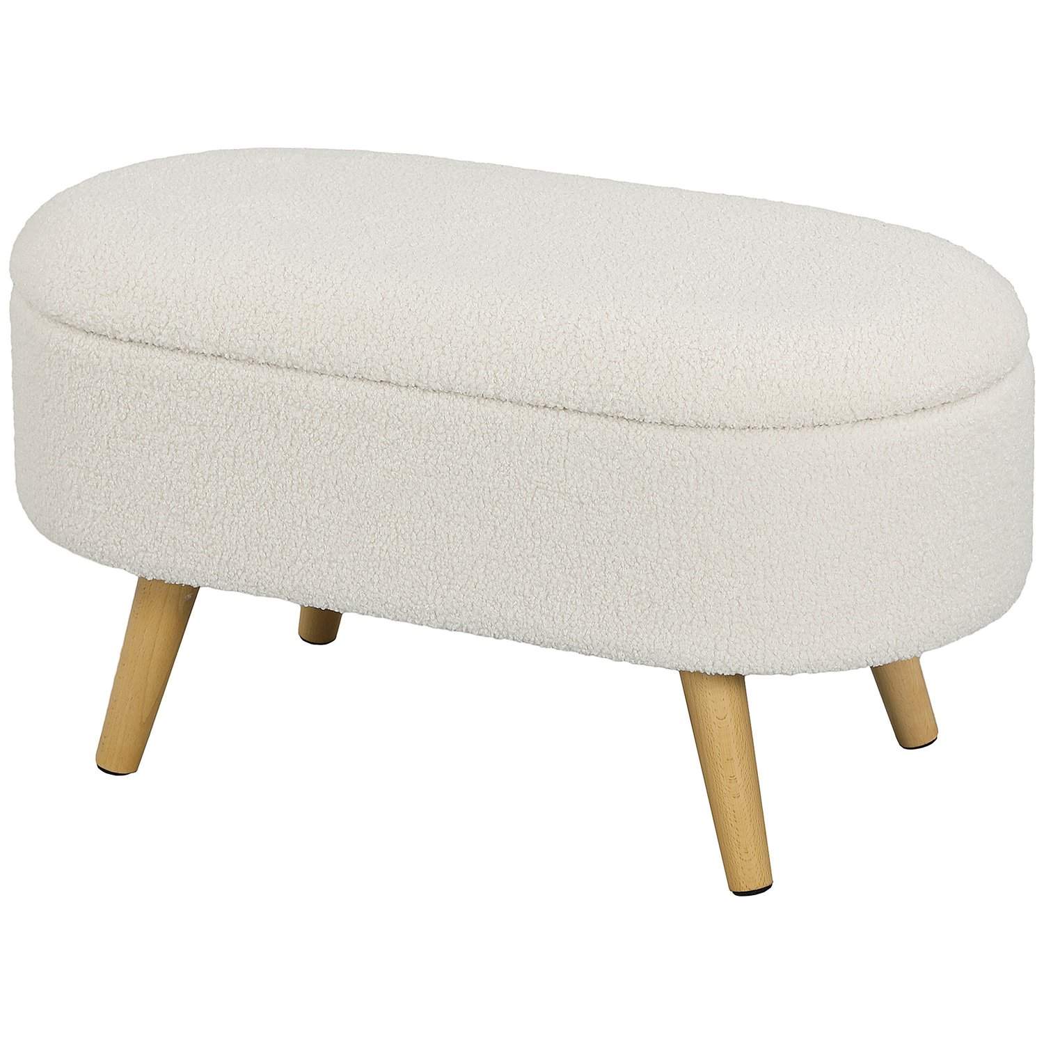 Bænk med opbevaringsplads, polstret bænk med låg, sengebænk med teddy-fløjlslook, til entre, soveværelse, stue, træramme 82 x 41