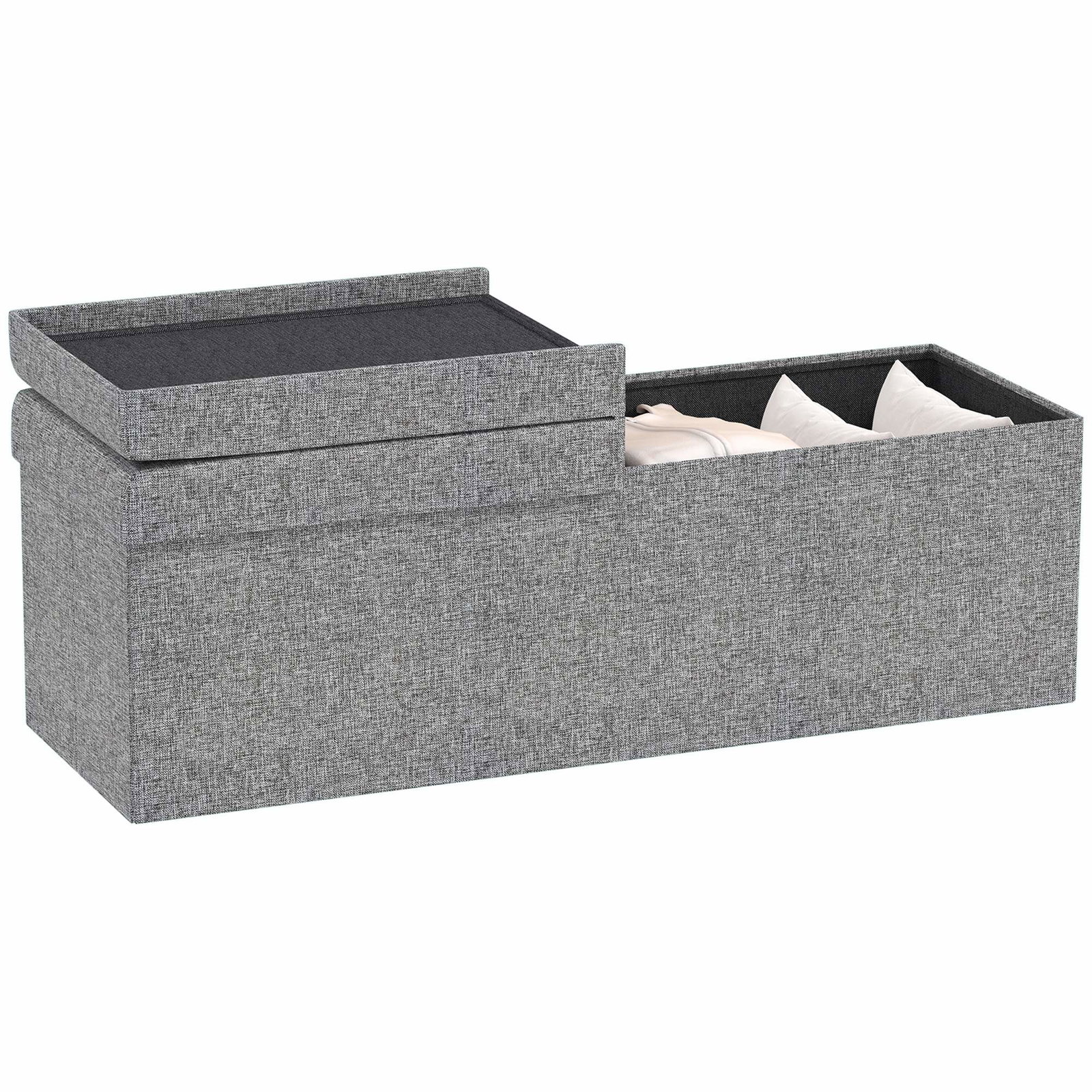 Bænk med opbevaringsplads, foldbar polstret bænk med separate beholdere, sengebænk med linnedlook, sædekiste til entre, sovevære
