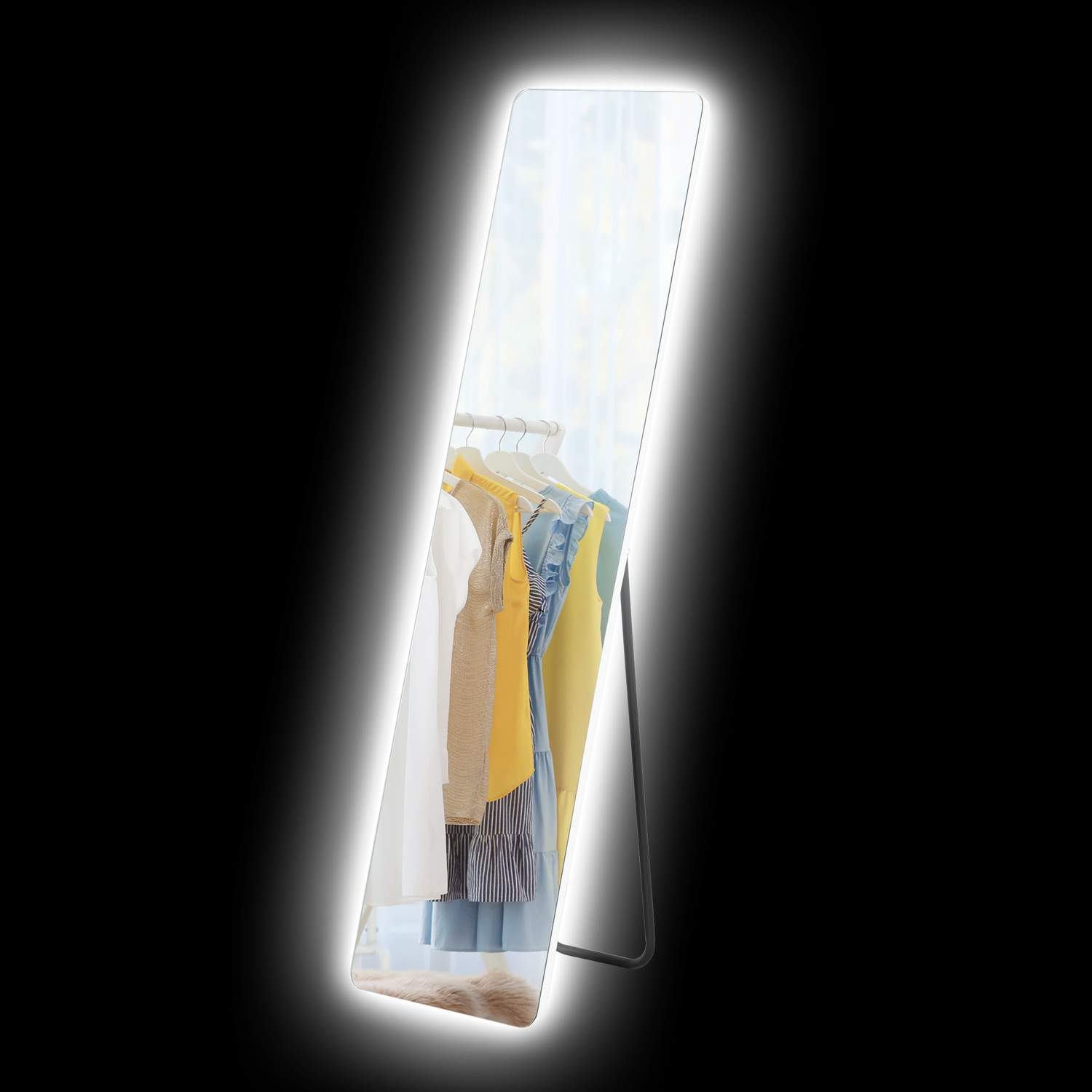 Helkroppsspegel, 150 x 40 cm stående spegel med LED-belysning, 3 ljusfärger, väggspegel med stativ, pekbrytare för sovrum, varda | Sport & Fritid - Friluftsliv & Camping - Belysning | Pryloteket