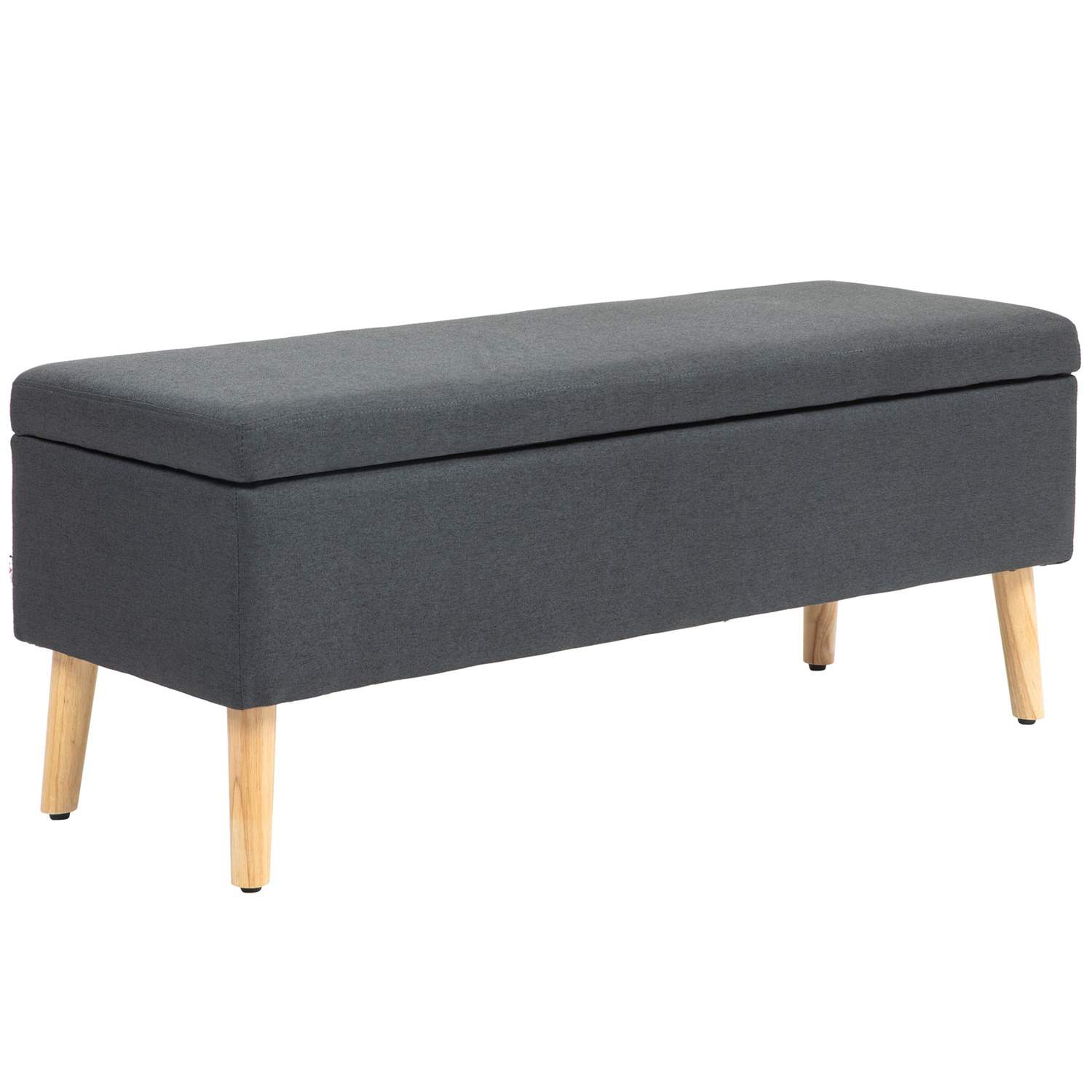 Bænk polstret bænk med opbevaringsplads sengebænk med hørlook til entre soveværelse stue gummitræ mørkegrå 110 x 39 x 45 cm