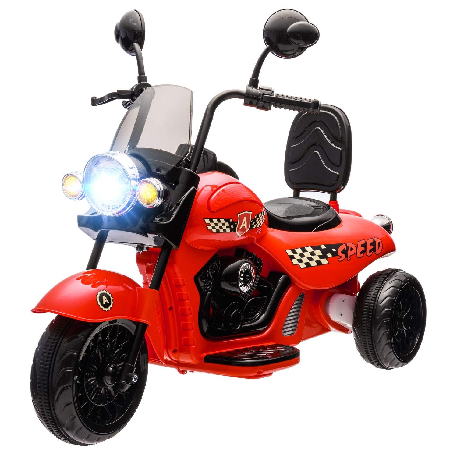 Børnemotorcykel, 6V børnemotorcykel med musik, børnekøretøj med LED-forlygte, 3-5 km/t, til 3-6 år børn, max 25 kg, rød