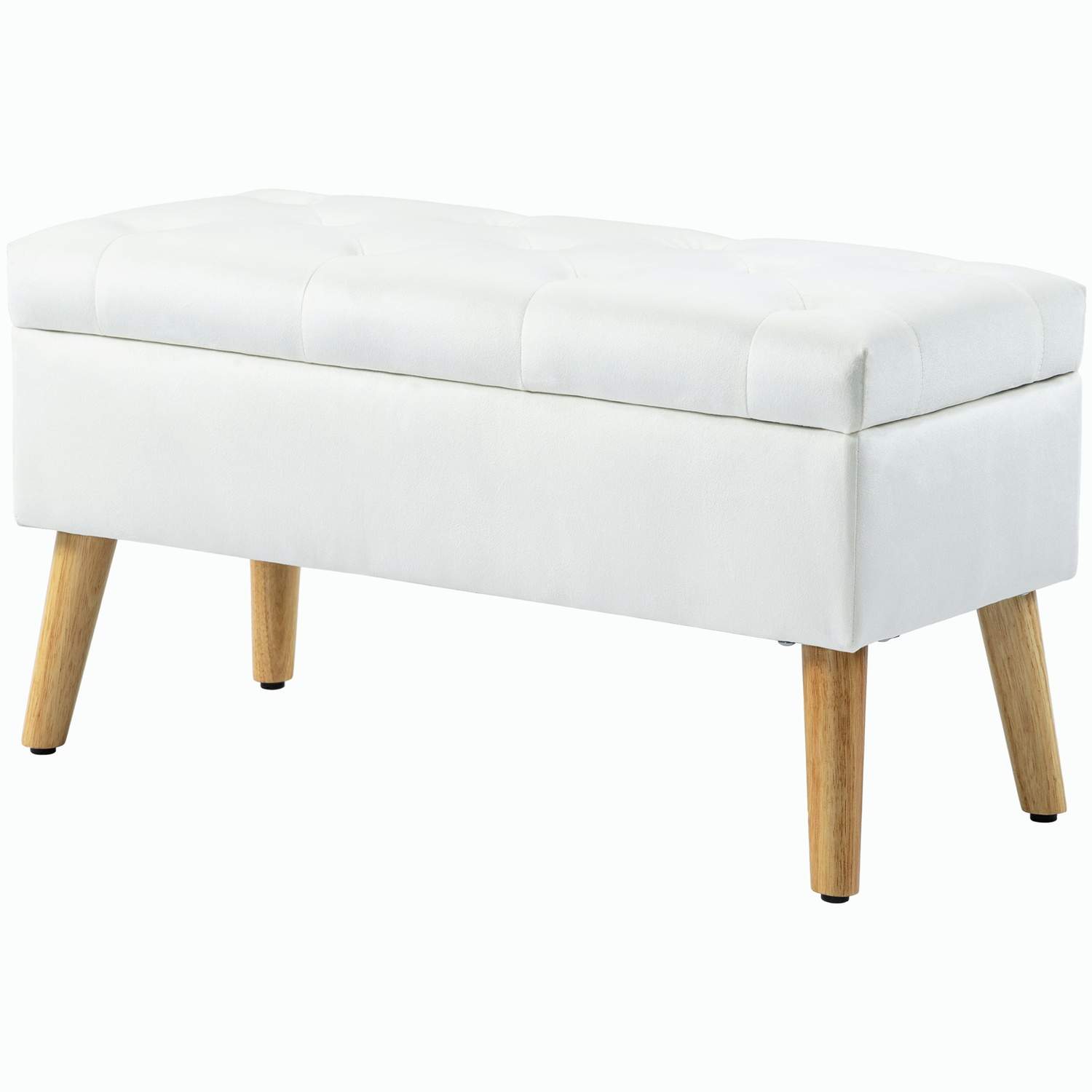 Bænk med opbevaringsplads, polstret bænk med låg, sengebænk med fløjlslook, til entre, soveværelse, stue, gummitræ 102 x 35 x 43