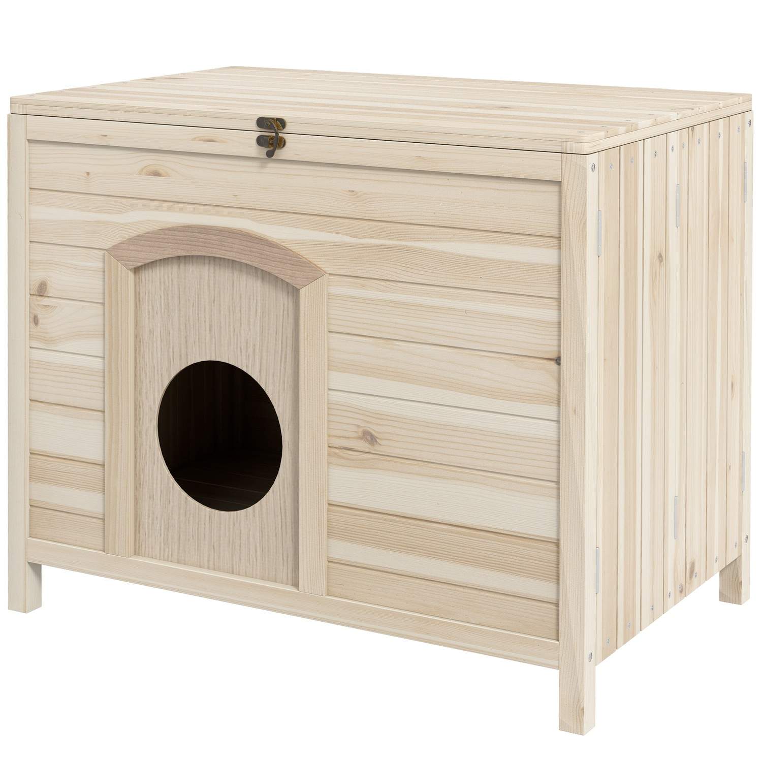 Lille dyrehus foldbart smådyrsbur, dyrehus lavet af træ, træhus til katte, hunde under 13,5 kg, indendørs, 78 x 51 x 62 cm, natu