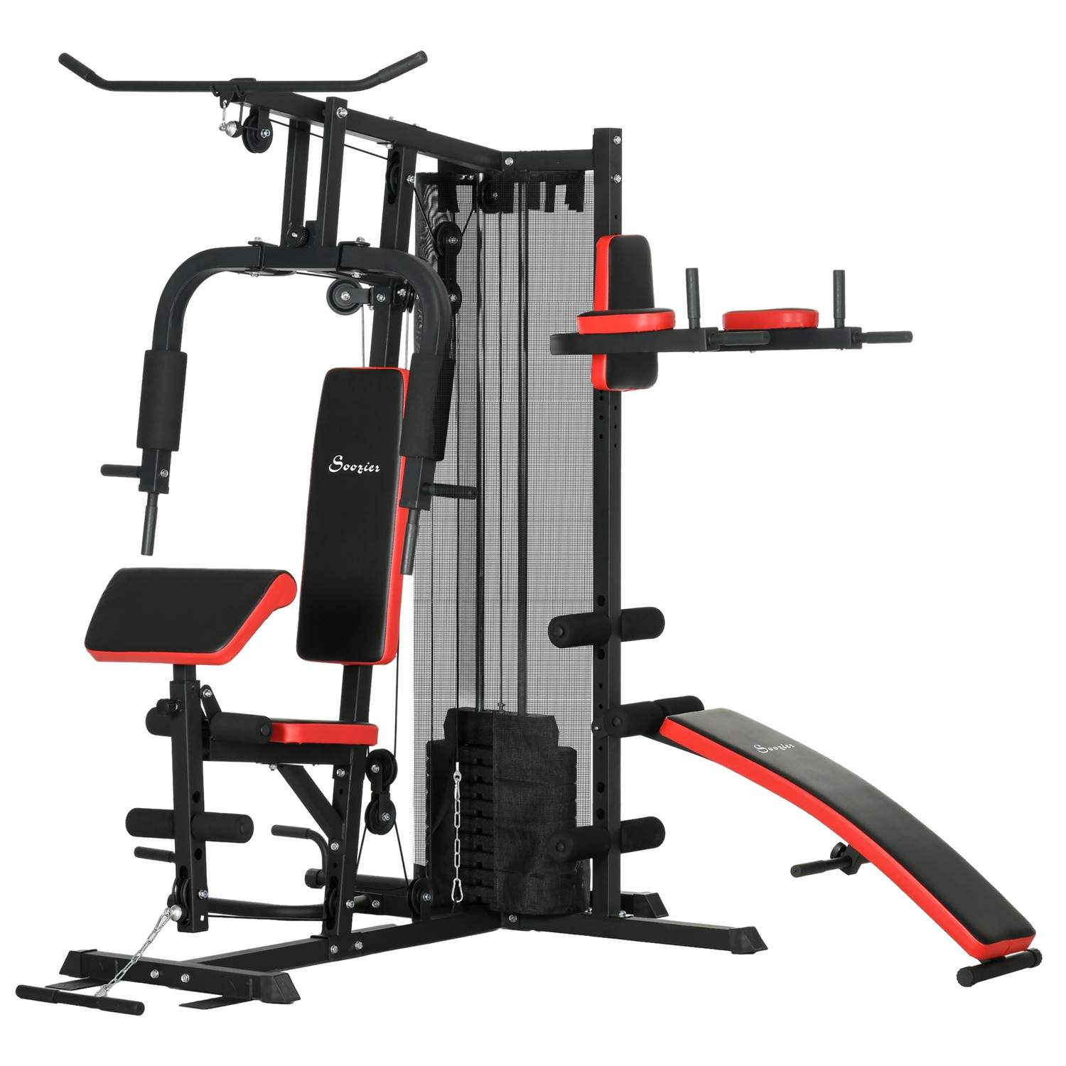 Power station, multifunktionel fitness station med butterfly og lat pull-down bar, curler, brystpresser, sit-up bænk, fitness en