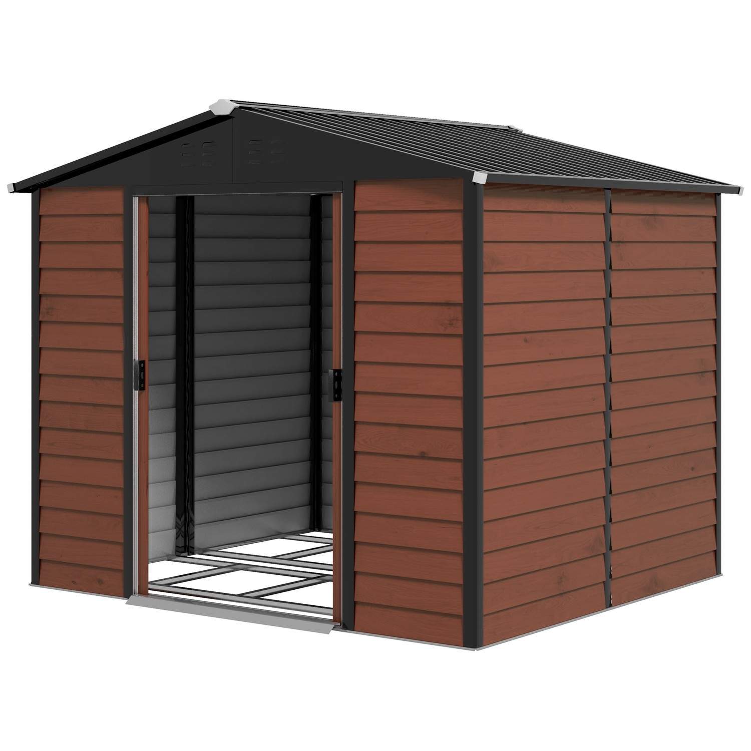 Redskabsskur 4,4 m², haveskur med pulttag, skydedør, fundament, 240 x 206 x 198 cm, redskabsskur af galvaniseret stål, vejrbesta