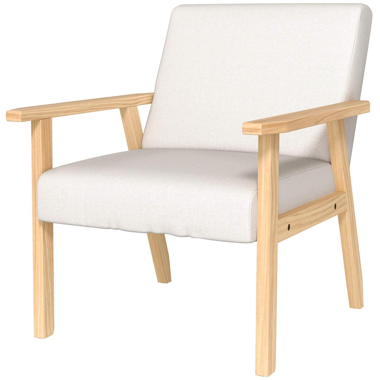 Lænestol med armlæn, spisestuestol, relaxstol i linned look, polstret stol til stue, soveværelse, stel af massivt træ, 64 x 70 x