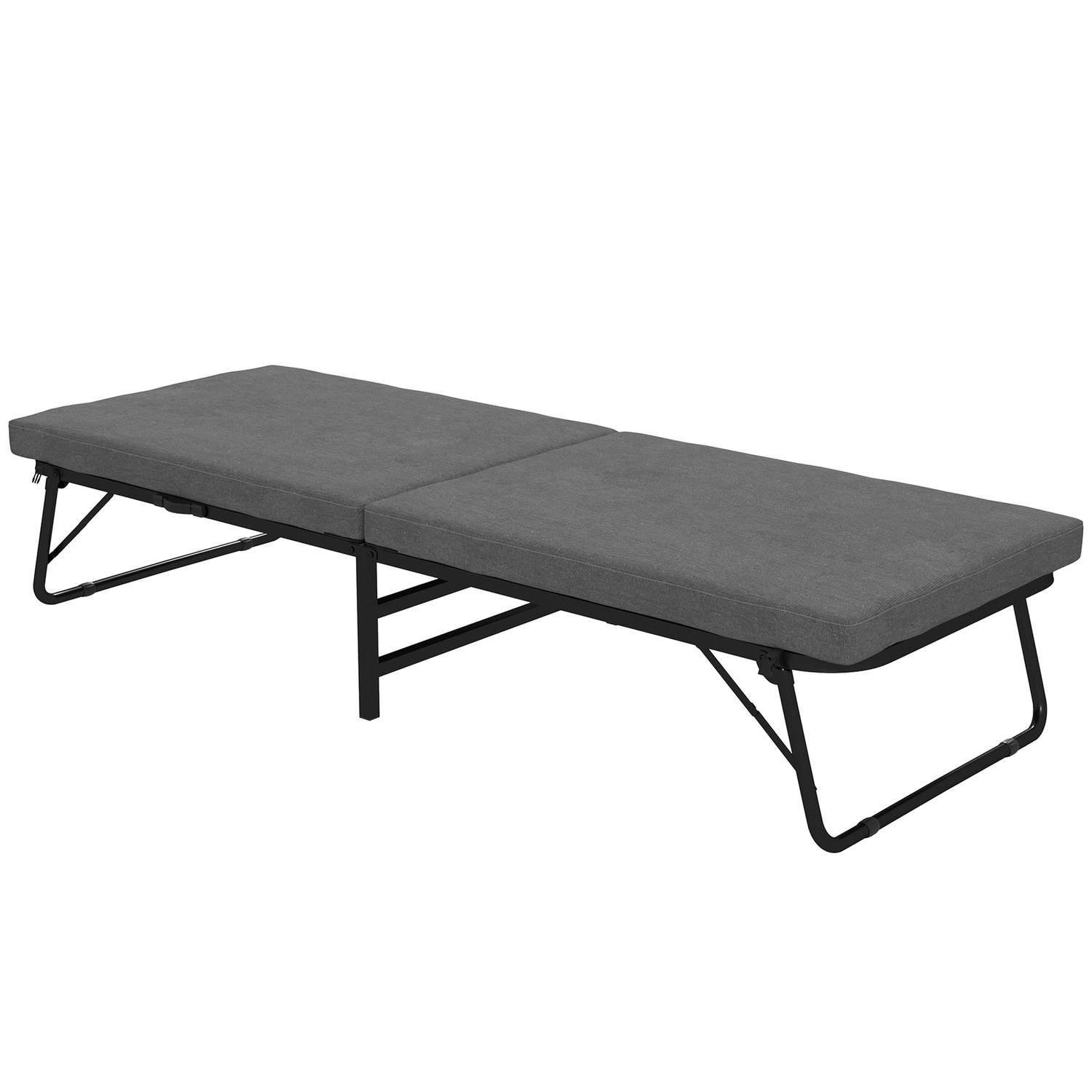 Sammenklappelig seng 70 x 190 cm sammenklappelig gæsteseng med 7 cm skummadras, justerbar sengegavl, rejseseng med hjul, hørlook