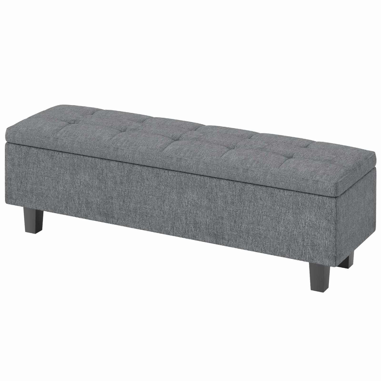 Bænk med opbevaringsplads, polstret bænk med hørlook, træben, moderne sengebænk til entre, soveværelse, stue, 138 x 40 x 45 cm,