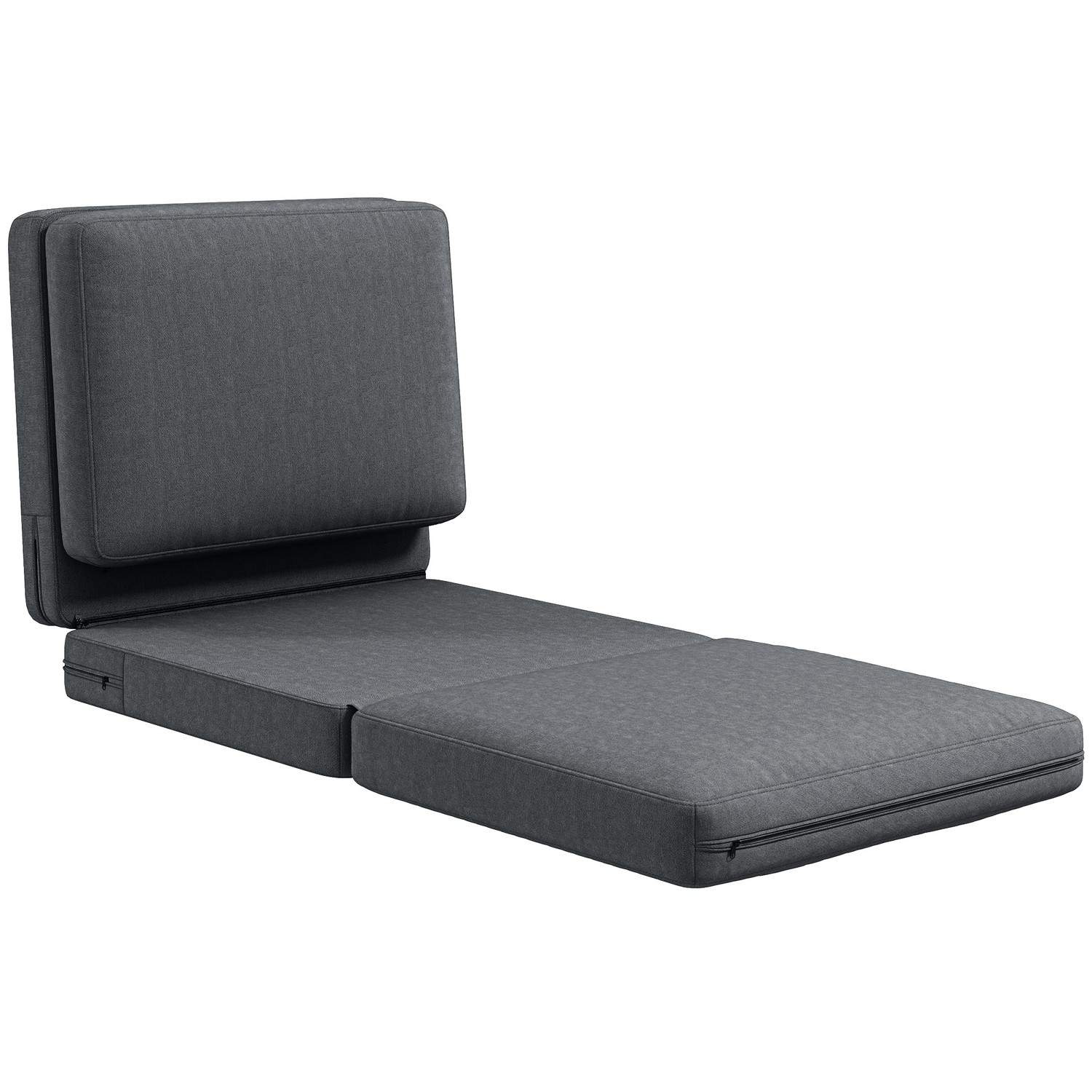 Gulvsofa 3-i-1 sammenfoldelig sovesofa med fløjlslook, polstret sovesofa kan holde op til 240 kg, til soveværelse, stue, mørkegr