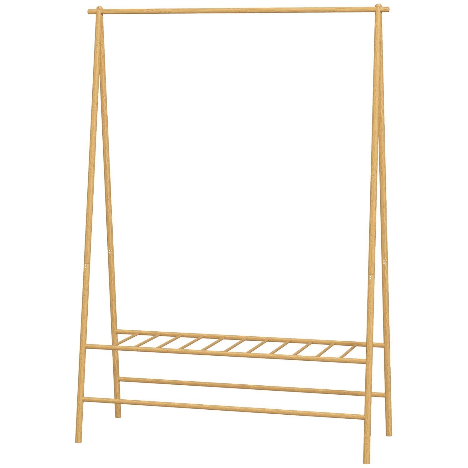 Bambus knagerække, tøjstativ med hylder og kroge, tøjstativ med bøjlestang, til entre, stue, soveværelse, 116 x 43,5 x 160 cm, n