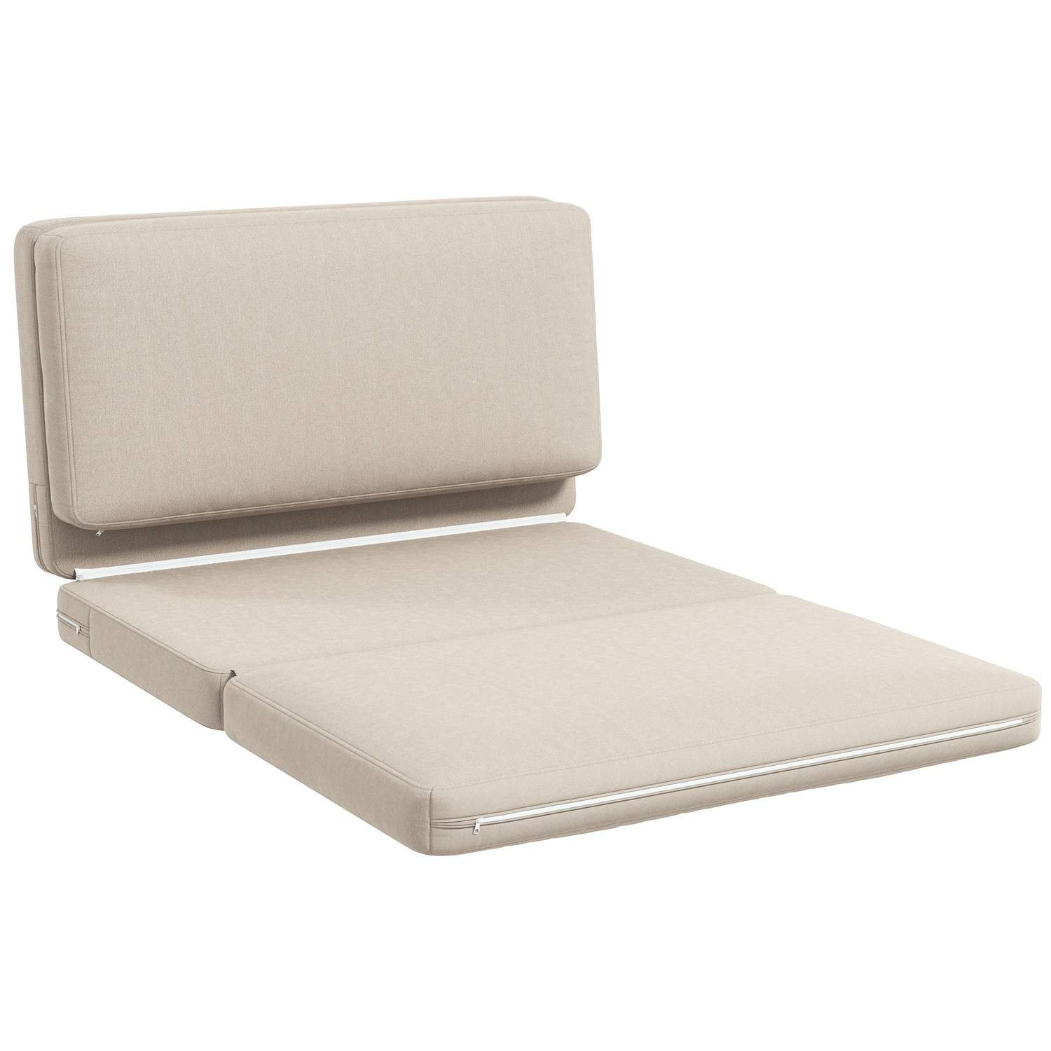 Gulvsofa 3-i-1 sammenfoldelig sovesofa med fløjlslook, polstret sovesofa kan holde op til 240 kg til soveværelse, stue, beige