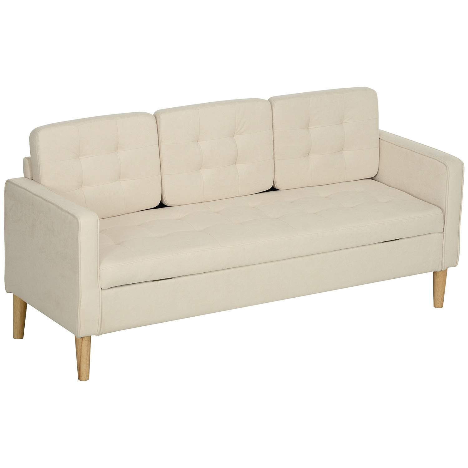 3 personers sofa, sofa med opbevaringsplads, træben, polstret sofa med fløjlslook til stue, soveværelse, 166,5 x 62 x 82 cm, cre