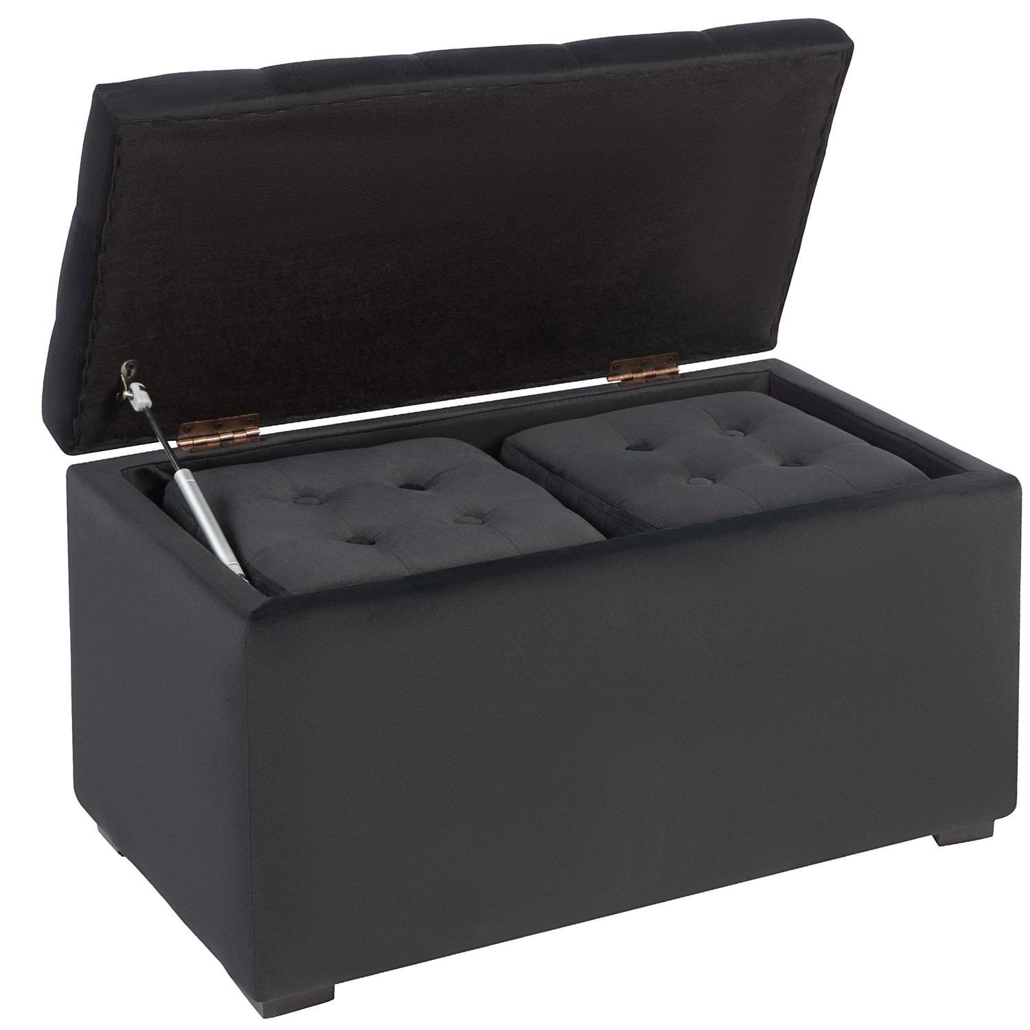 3-delt sæt med opbevaringsplads, 2 x skamler, polstret sædekiste, fodskammel, opbevaringsboks, fodstøtte, bæreevne op til 130 kg