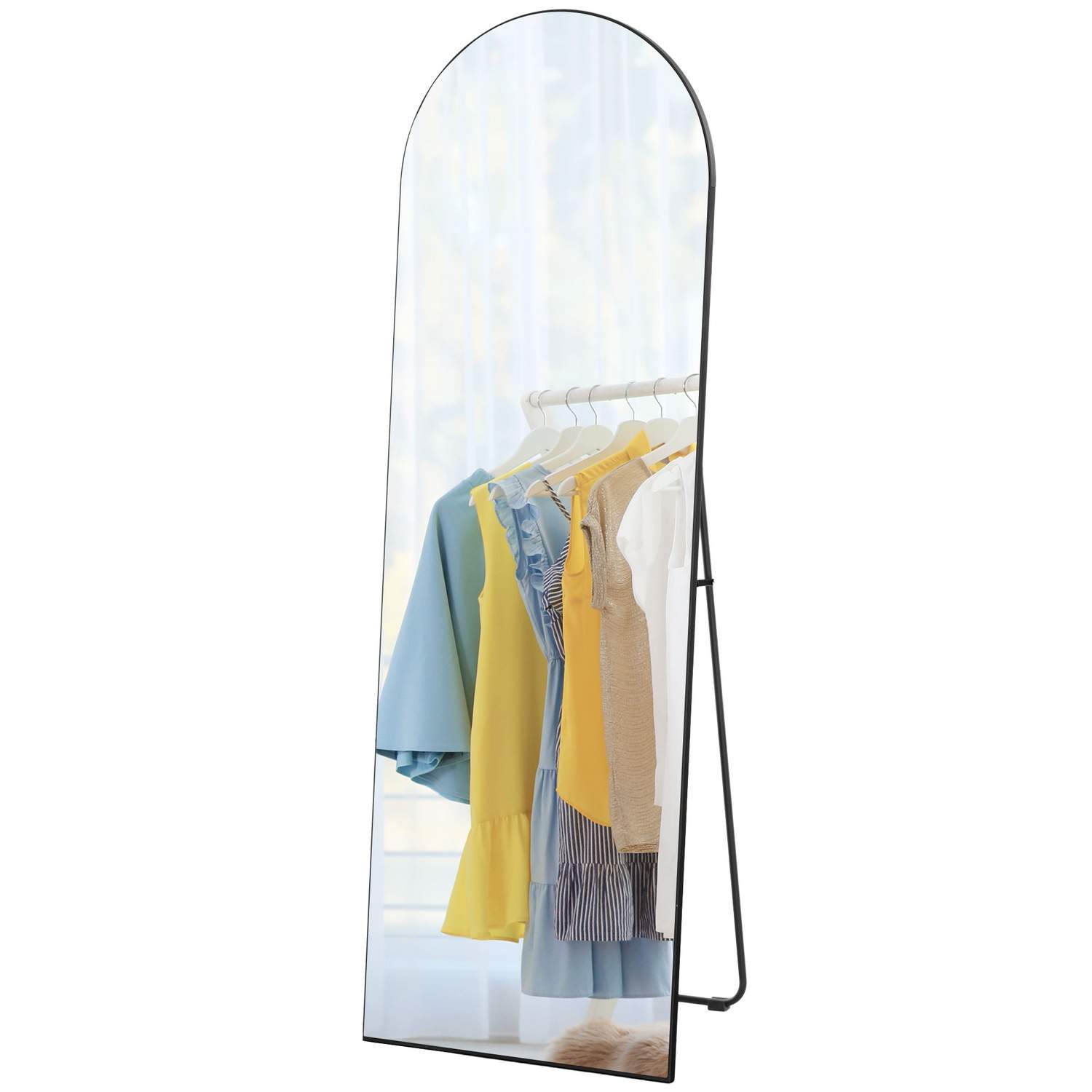 Fuld længde spejl 150x50 cm vægspejl med stativ Bue Design Stående spejl med brudsikker film til stue soveværelse Sort