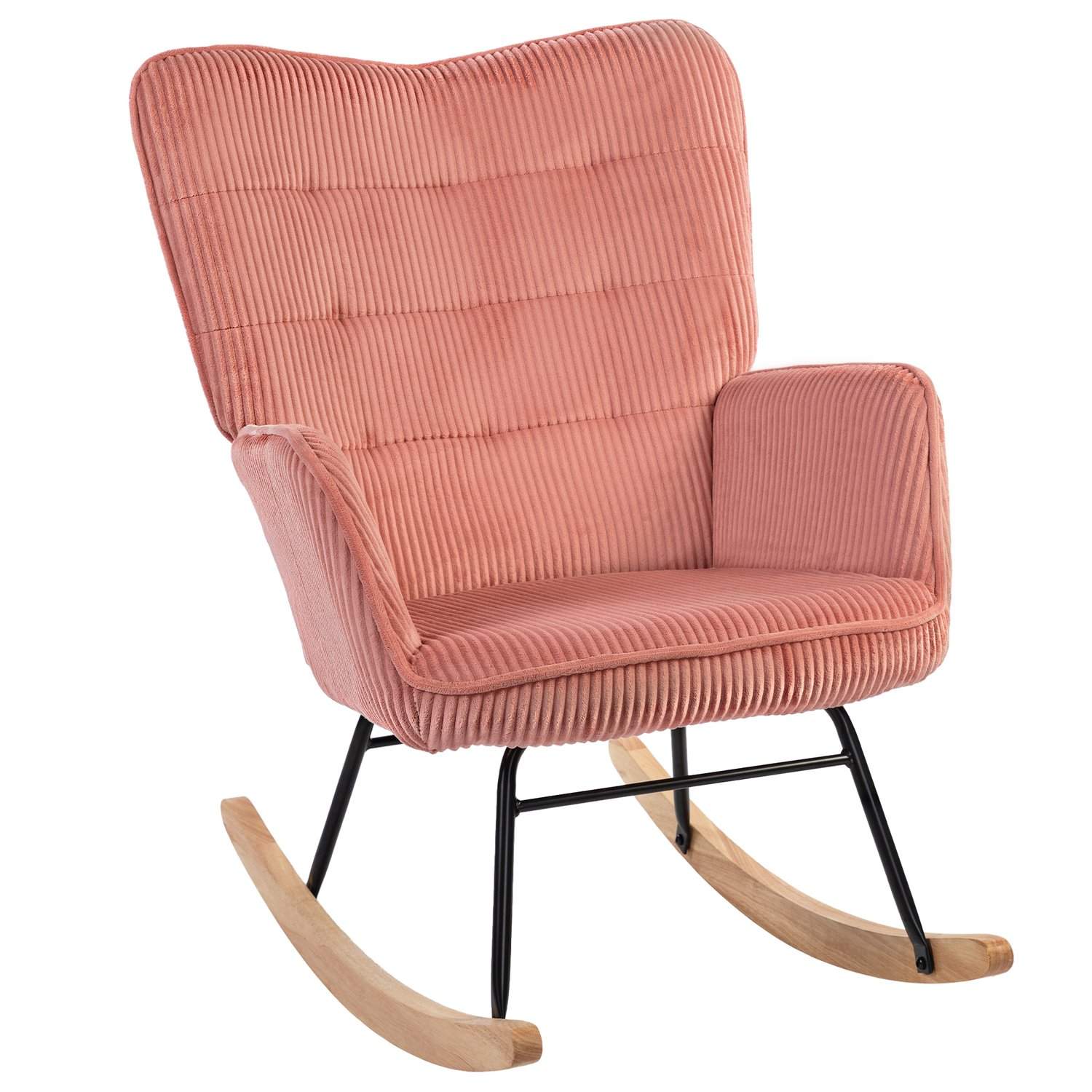 Gyngestol, gyngestol med snorelook, armlæn, lænestol med træløbere, afslapningsstol til stuen, soveværelse, lyserød