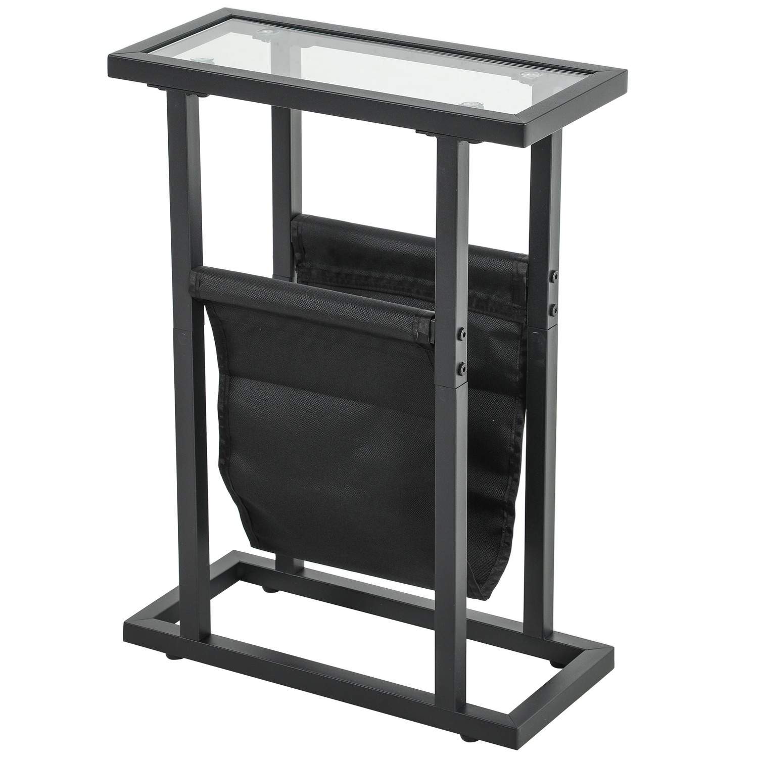 Sidebord Sofabord med stofpose Metalstel Sofabord med glasplade Sengebord til Stue Soveværelse Sort 40 x 18 x 55,5 cm