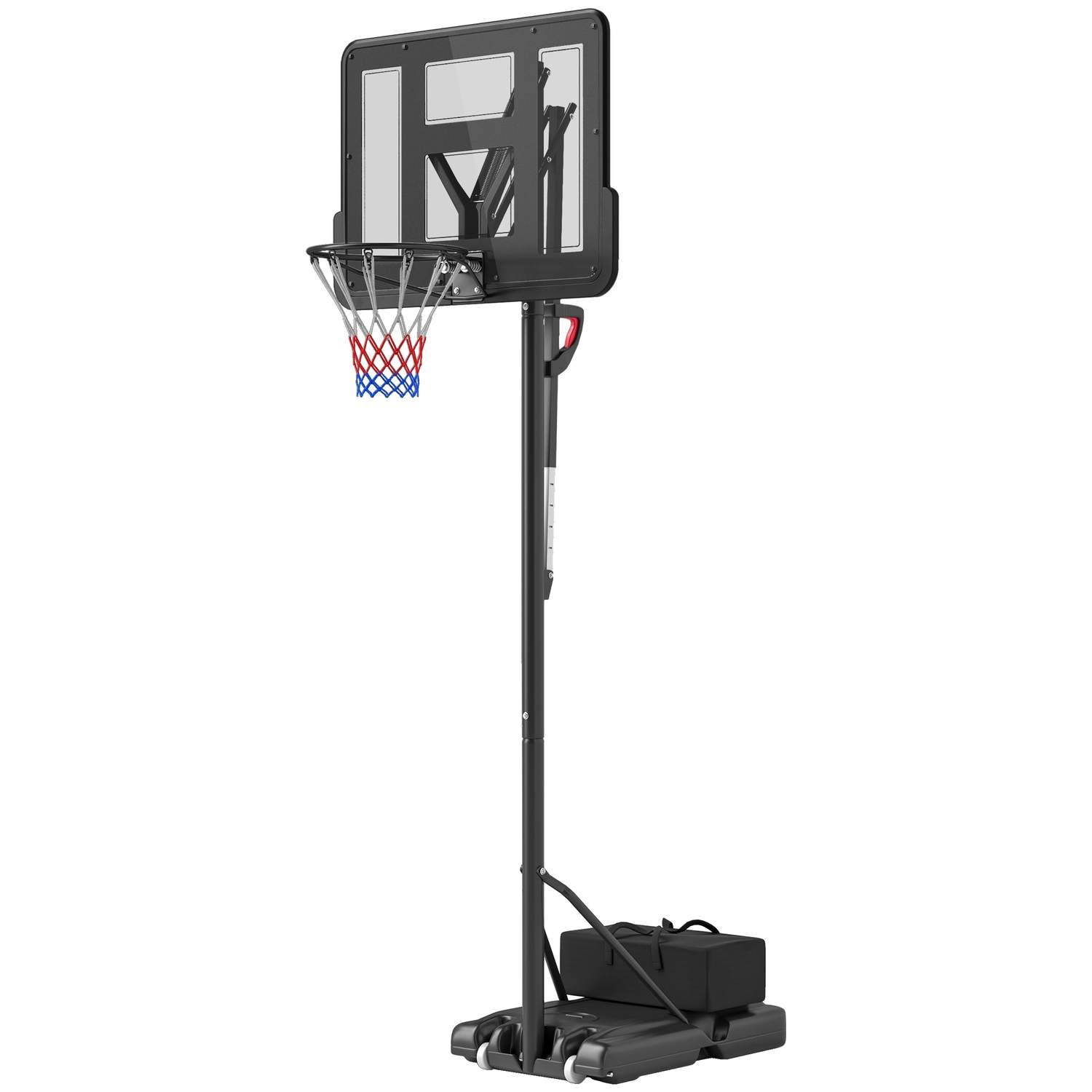 Udendørs basketballkurv, justerbar kurvhøjde 230-305 cm, basketballstativ med 110 x 75 cm brudsikker bagvæg med hjul, fjederbela