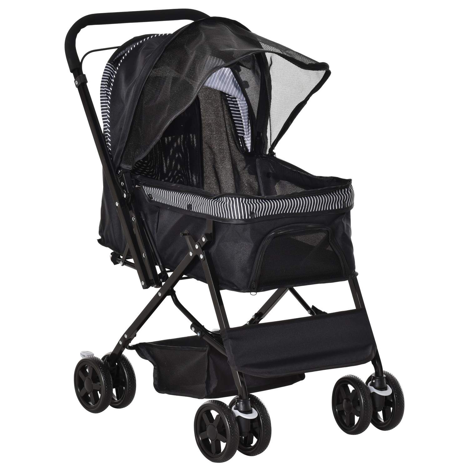 Hundevogn Hundevogn Buggy til små hunde og katte Kæledyrsvogn Kæledyrsvogn Kat Buggy Oxford Sort 76,5 x 52 x 95 cm