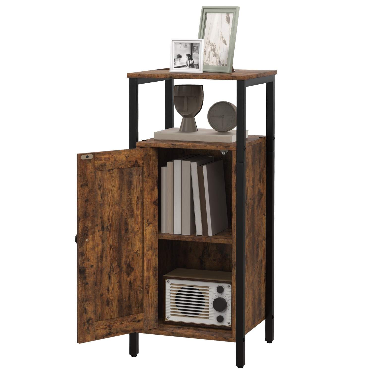 Sidebord, sofabord i industrielt design, sofabord med justerbar hylde, til stue, soveværelse, 34 x 30 x 80 cm, rustik brun