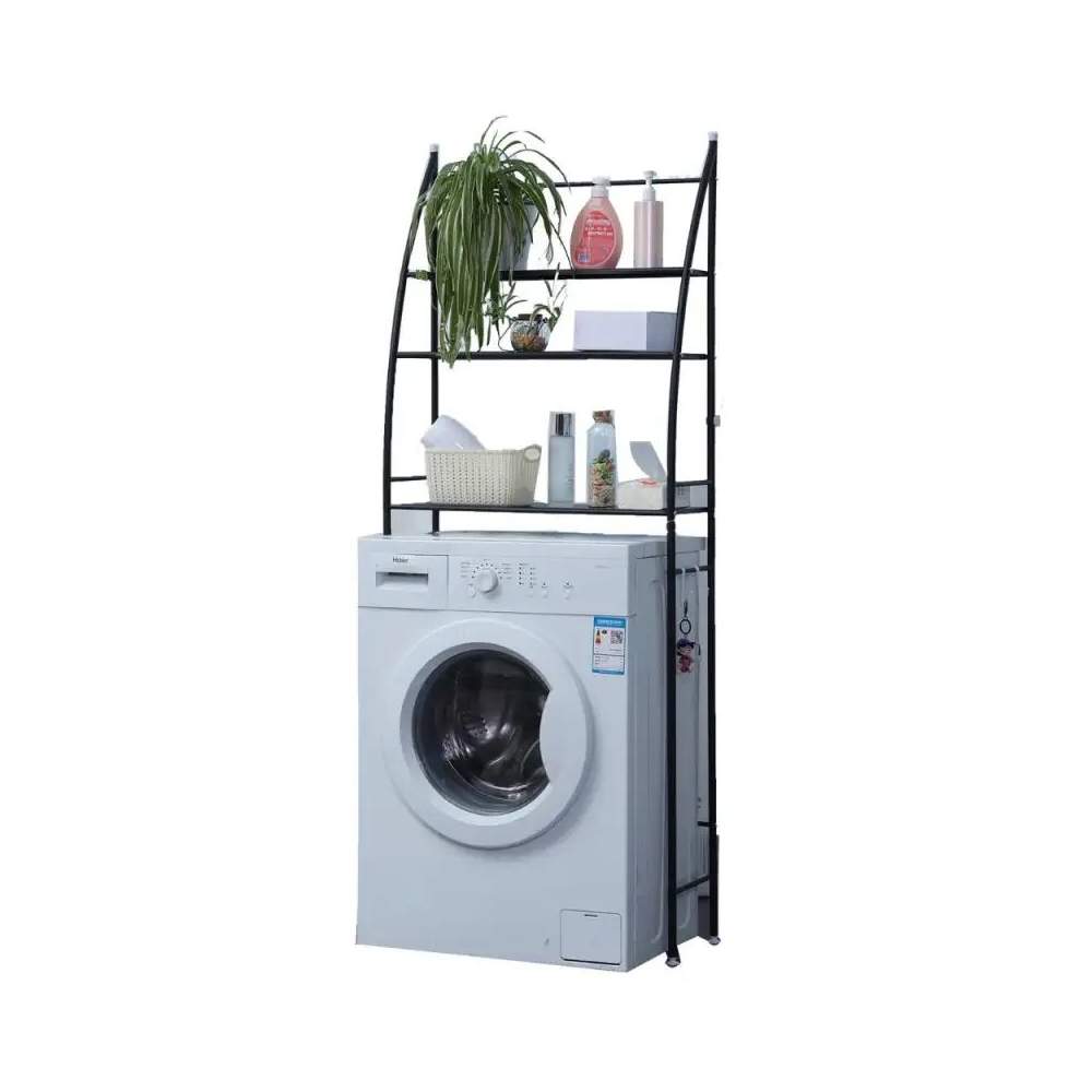 Vaskemaskine og badeværelseshylde i 3 niveauer - Sort