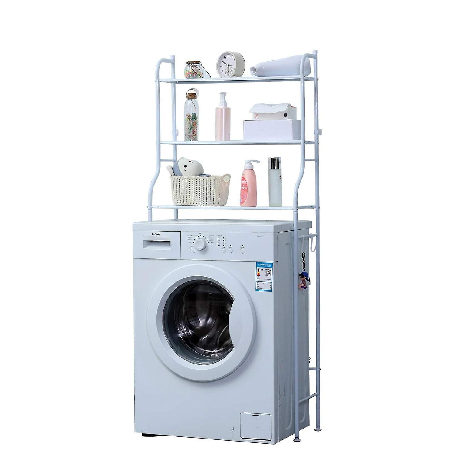 Vaskemaskine i 3 niveauer og badeværelseshylde - Hvid