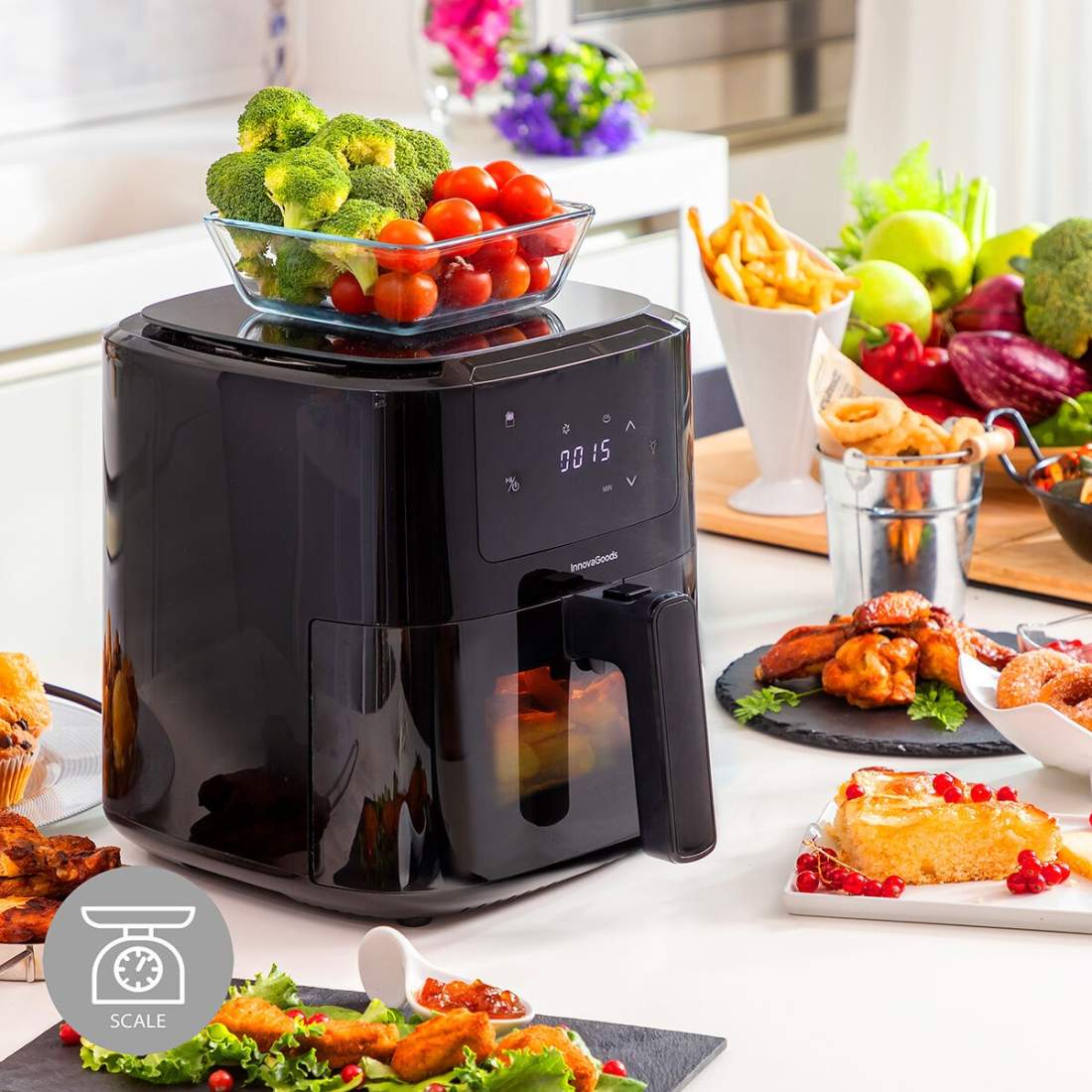 Air Fryer med våg InnovaGoods Fryinn Balance 5000 Svart 1500 W 5 L Rostfritt stål | Sport & Fritid - Friluftsliv & Camping - Belysning | Pryloteket