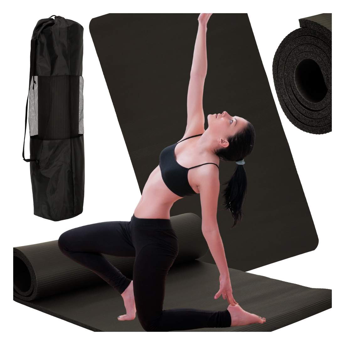 Yoga träningsmatta tjock 185x80x1,5 cm svart | Sport & Fritid - Träning | Pryloteket
