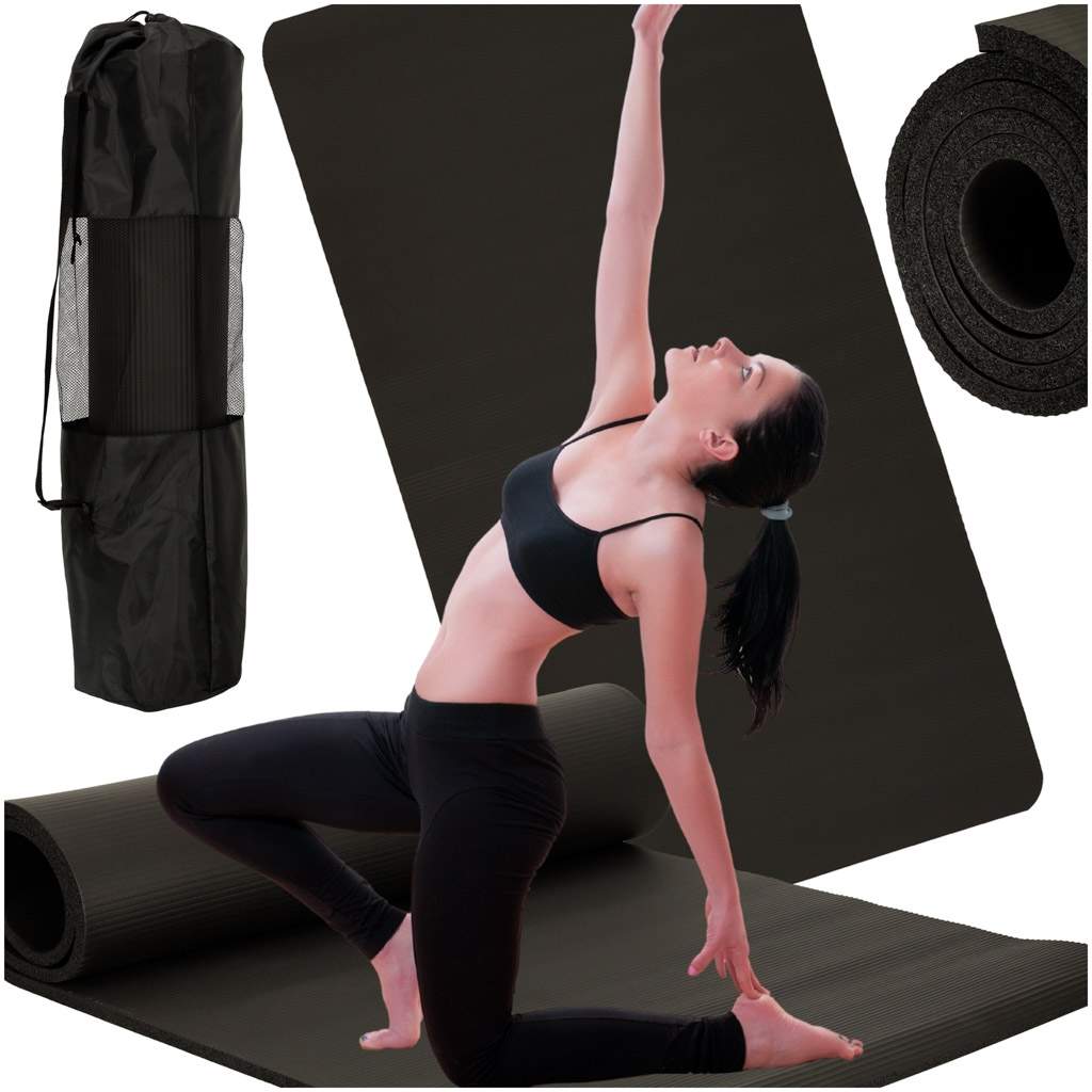 Yoga træningsmåtte tyk 185x80x1,5 cm sort