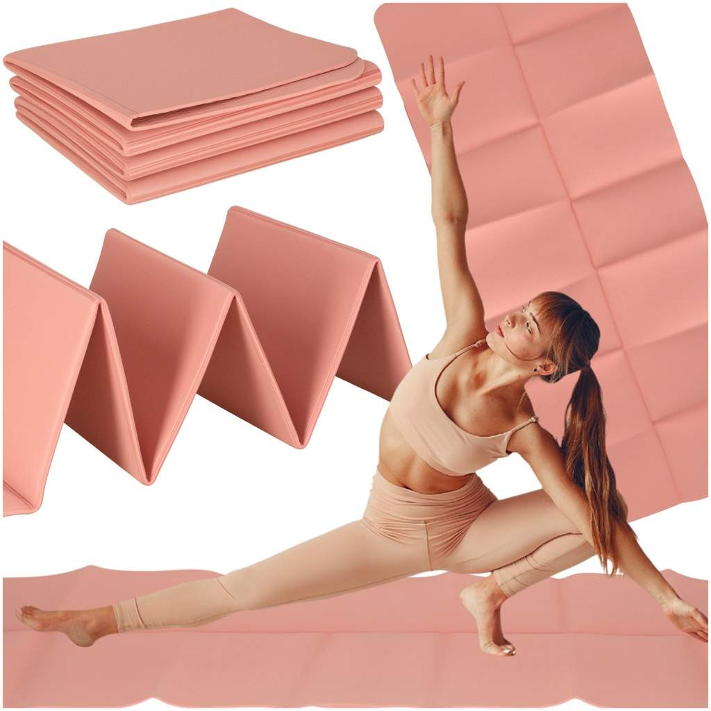 Yoga træningsmåtte foldbar 183x61x0,4 cm pink