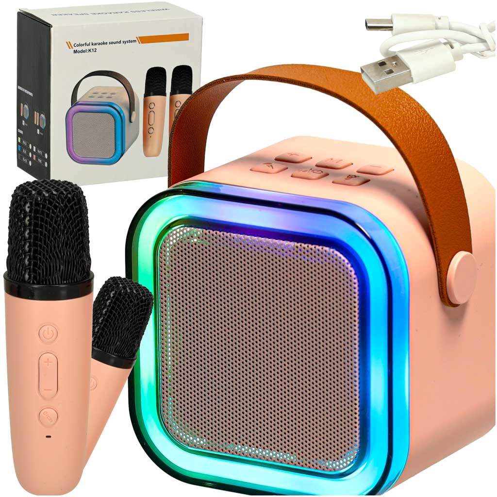 Karaoke set 2 mikrofoner + bärbar högtalare BLUETOOTH USB LED rosa | Elektronik - Ljud & Bild - Högtalare | Pryloteket