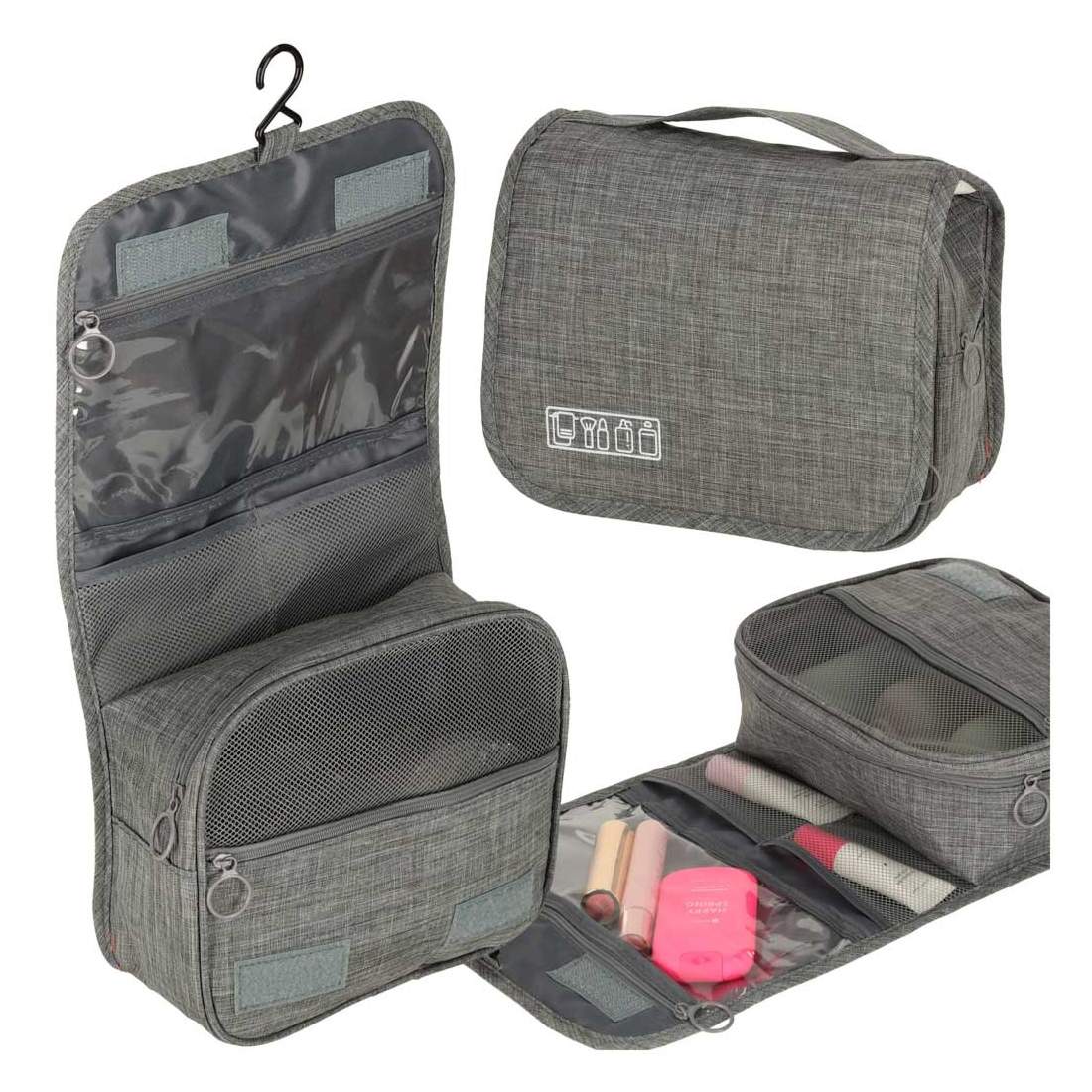 Hängande kosmetikaväska som viks grå | Elektronik - Tillbehör Mobil & Surfplatta - Mobiltillbehör - Mobilkablar - Tillbehör | Pryloteket