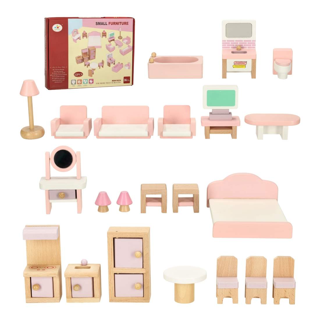 Dockskåp möbler vardagsrum sovrum badrum kök trä rosa | Leksaker & Spel - Leksaker - Leksaksfigurer & Dockor - Dockor | Pryloteket