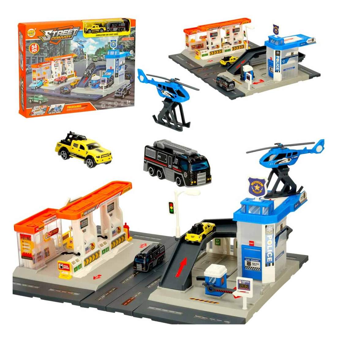 Bensinstation polisens parkeringsplats set 54el | Elektronik - Tillbehör Mobil & Surfplatta - Mobiltillbehör - Mobilkablar - Tillbehör | Pryloteket