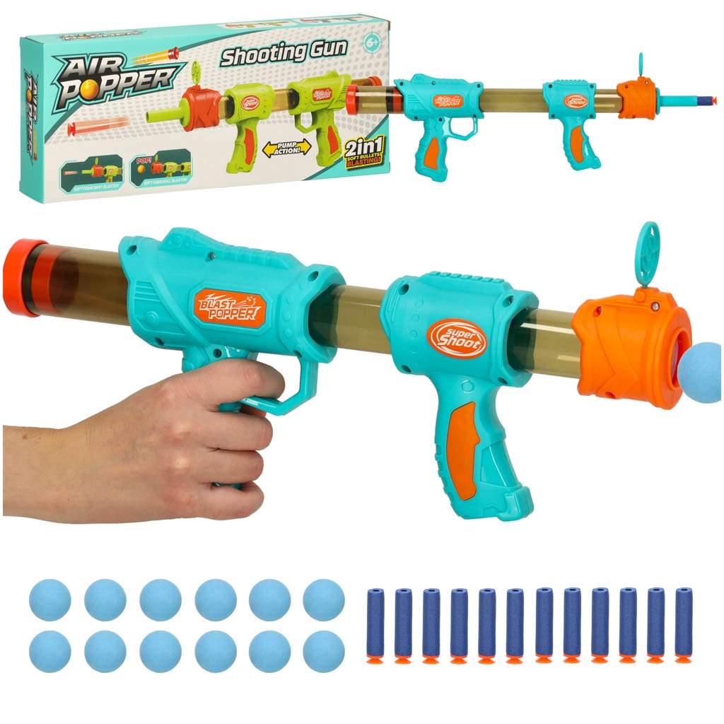 Nerfy 2-i-1 blå patronkuglepistol