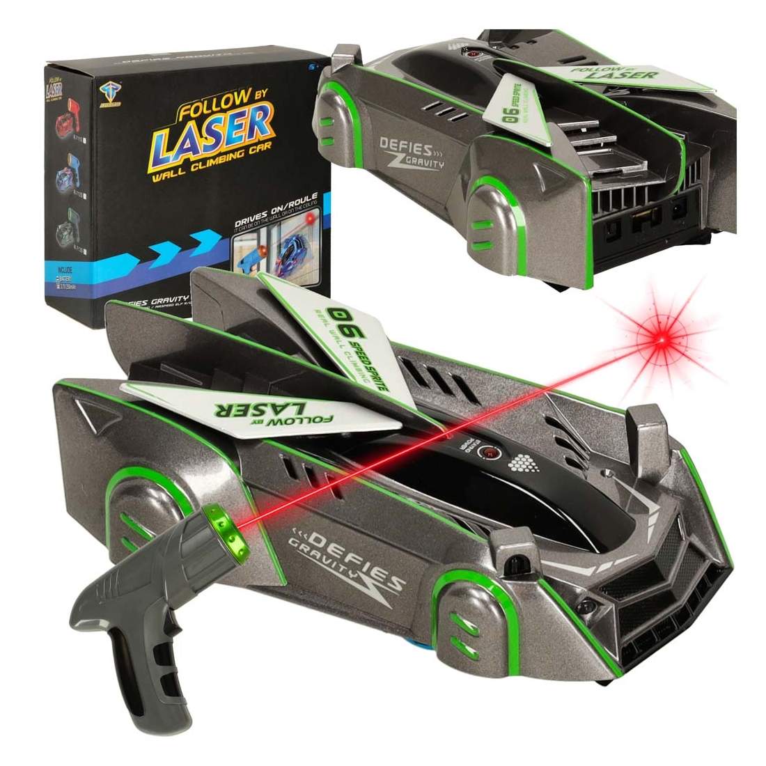 RC-bil laserstyrd bilkörning på väggen på lasergrå