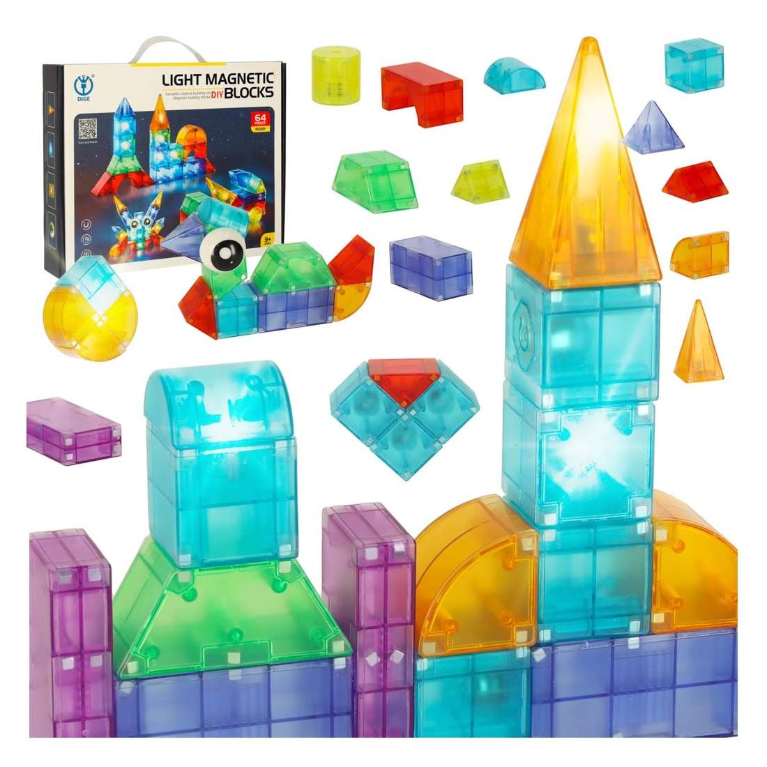 3D konstruktion magnetblock LED glödande 64 el | Hem & Hobby - Hem & Hushåll - Kök - Köksredskap - Lock | Pryloteket