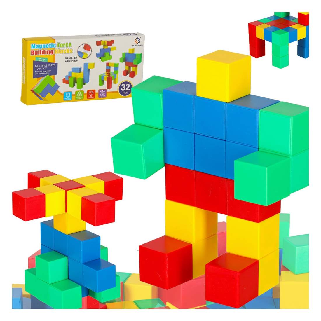 Pedagogiska kubiska magnetiska byggblock 32 el. | Hälsa & Skönhet - Personvård - Vård & Rehabilitering - Hållning | Pryloteket