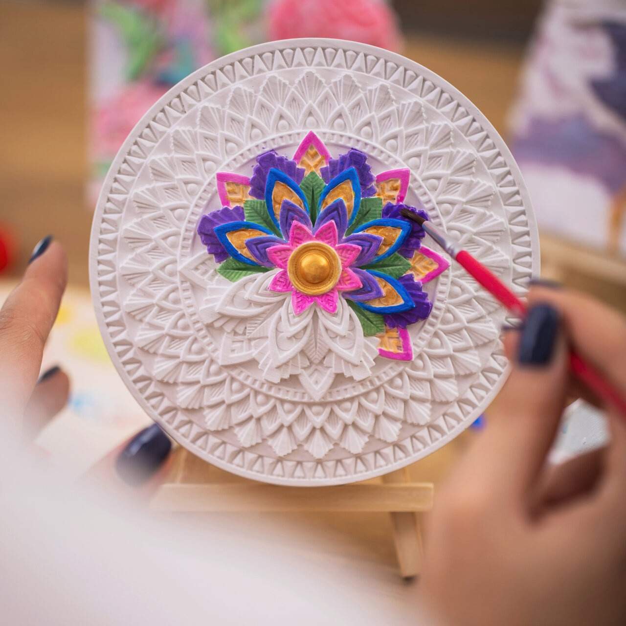 CANDELLANA gips malebog 3D mandala maleri billedsæt maling og pensler