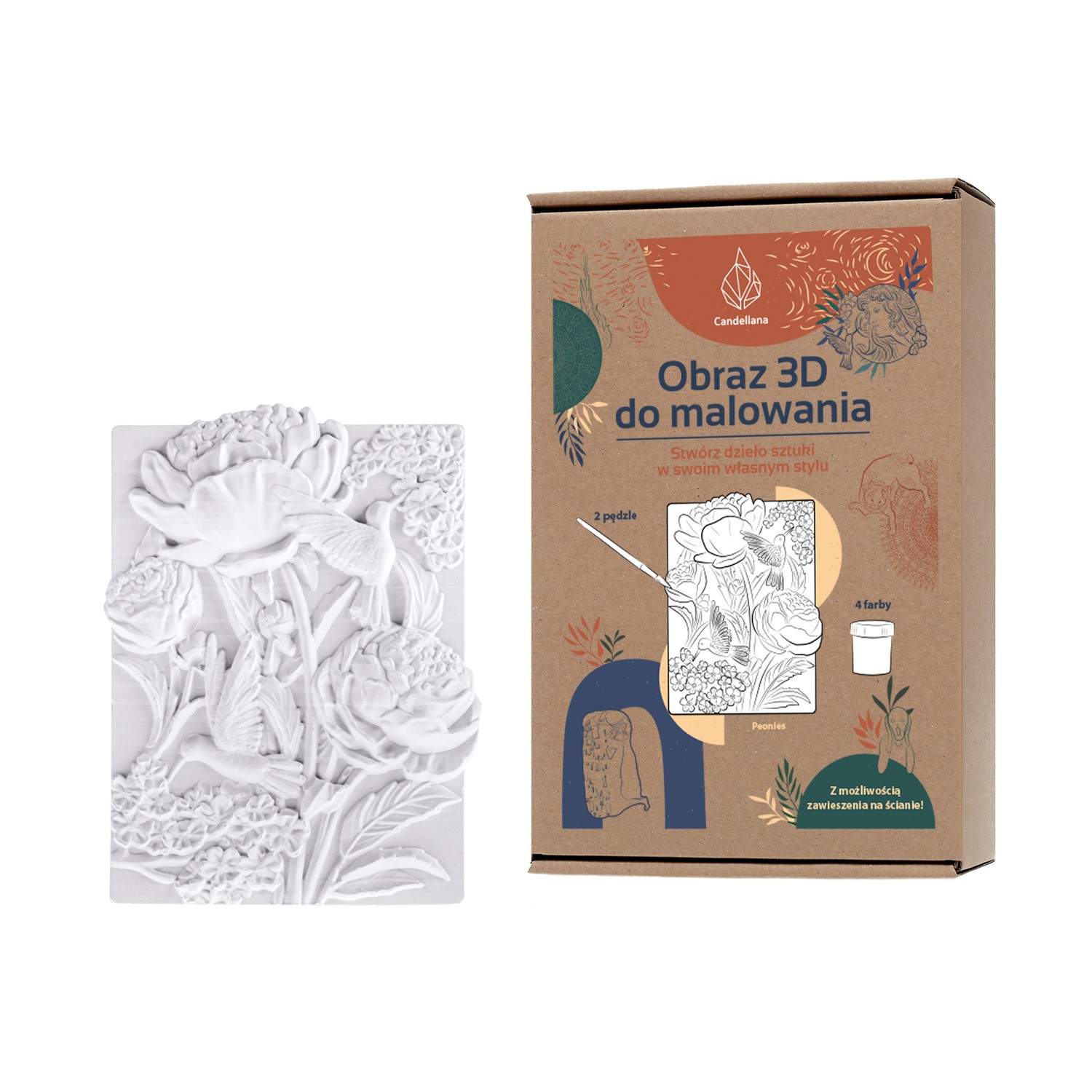 CANDELLANA Gips målarbok 3D målning bild pioner blommor set färger och penslar | Hem & Hobby - Husdjur - Katt | Pryloteket