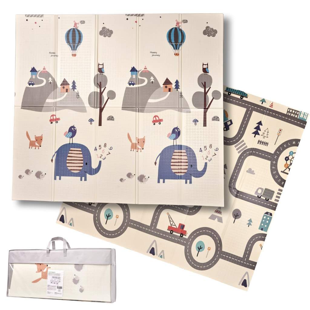 Pædagogisk foldeskum dobbeltsidet måtte 180 x 200 cm gade/skov