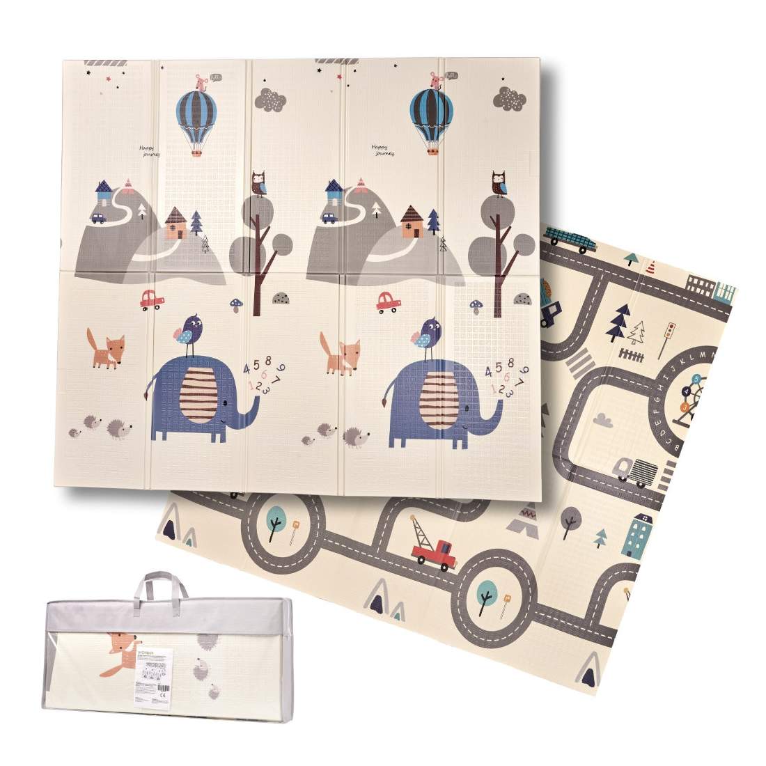 Pedagogisk vikskum dubbelsidig matta 180 x 200 cm gata/skog