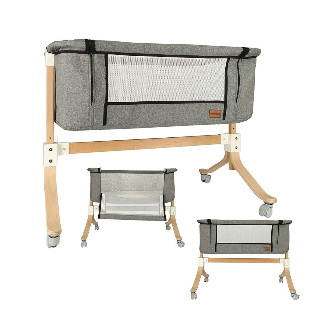 Spädbarnssäng babysäng i trä på hjul lekhage grå | Hem & Hobby | Pryloteket