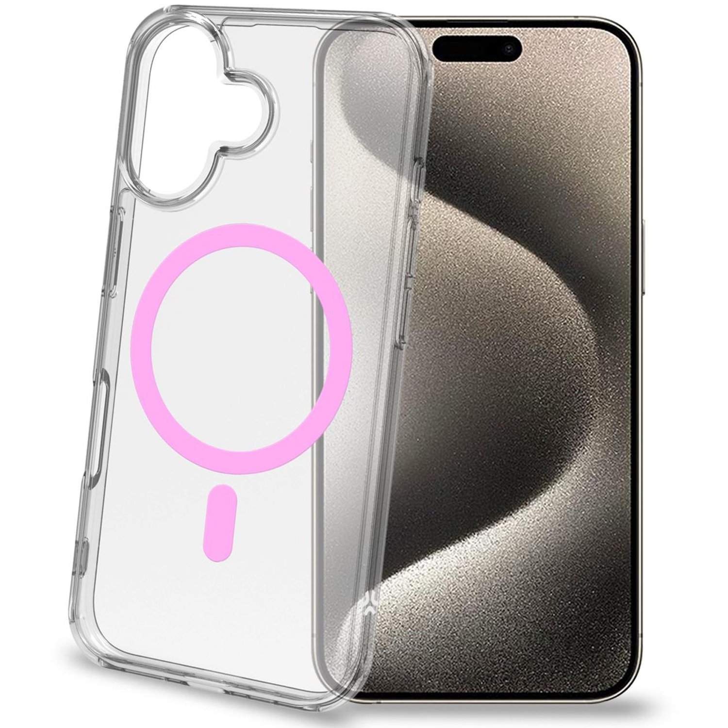 Gelskin mag Magnetisk Cover MagSafe iPhone 16 Gennemsigtig + Pink