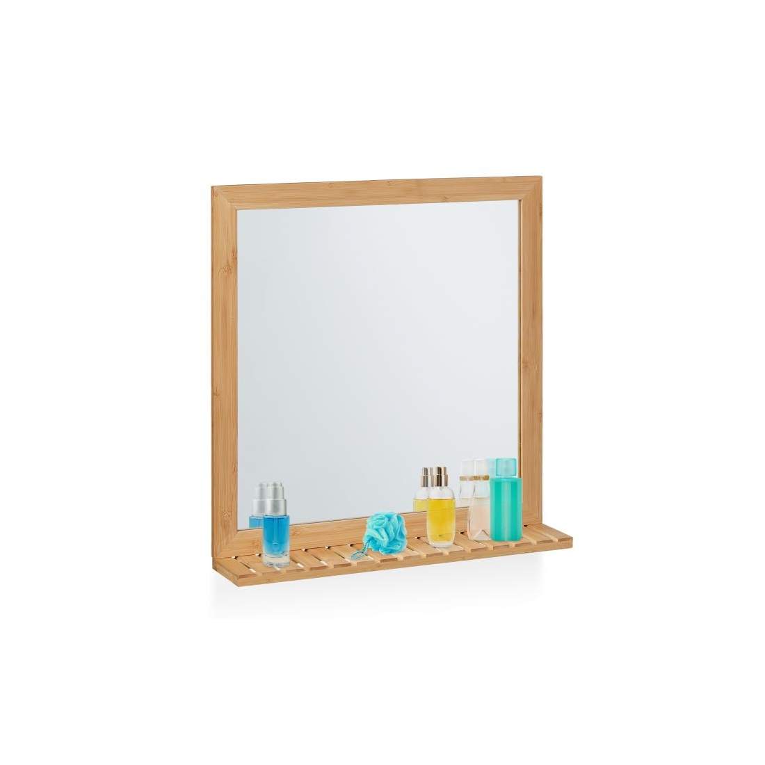 Väggspegel i bambu med hylla | Elektronik - Tillbehör Mobil & Surfplatta - Mobiltillbehör - Mobilkablar - Tillbehör | Pryloteket