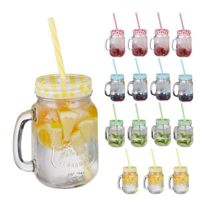 Farverige drikkeglas med låg - 16 stk