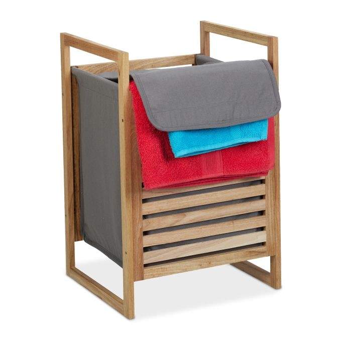 Vasketøjskurv i valnød med låg